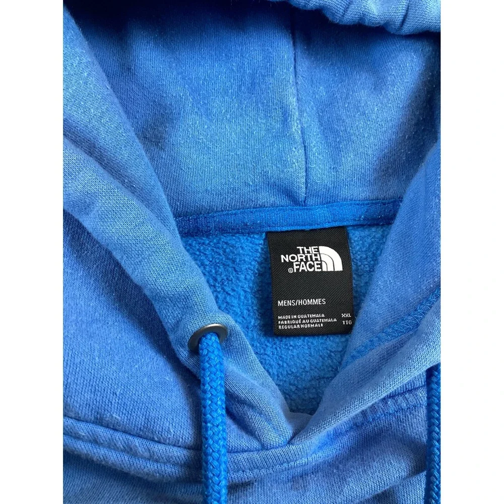 The North Face Mens XXL Blue Fleece Hoodie Chest Stripe Logo Pullover Sweatshirt